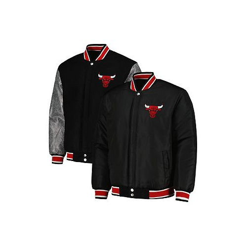 JH Design Mens Black Chicago Bulls Reversible Melton Full-Snap Jacket