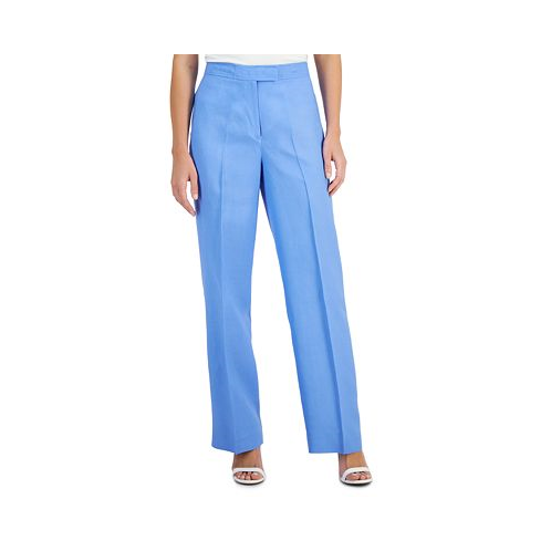Anne Klein Petite Linen High-Rise Fly-Front Wide-Leg Trousers