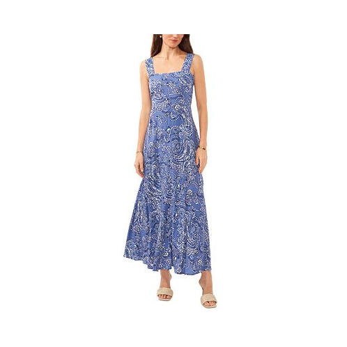 Vince Camuto Womens Printed Smocked Back Tiered Sleeveless Maxi Dress