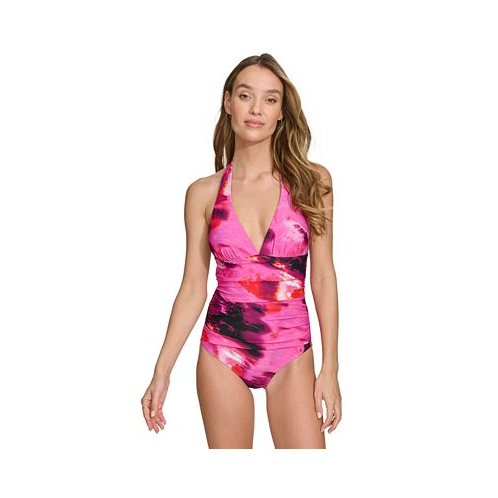 DKNY Womens Tie-Back Halter-Style One-Piece Swimsuit