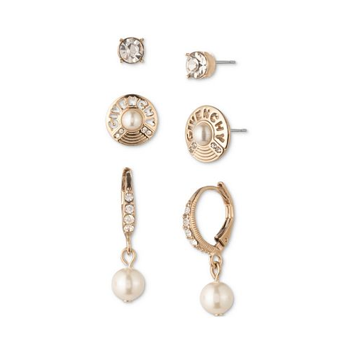 Givenchy Gold-Tone 3-Pc. Set Pave Imitation Pearl & Logo Earrings