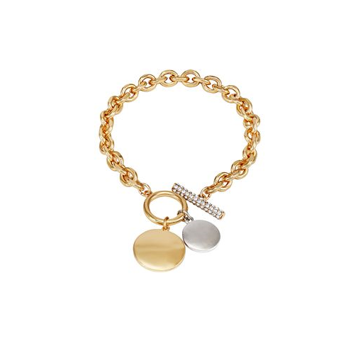 T Tahari Gold-Tone Coin Pendant Toggle Line Bracelet