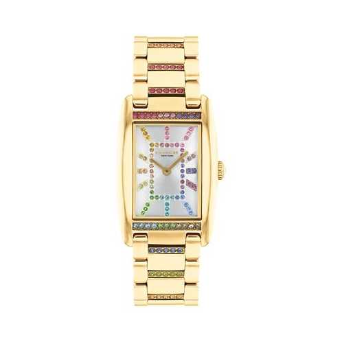 COACH Womens Reese Gold-Tone Stainless Steel and Rainbow Crystal Watch 24mm