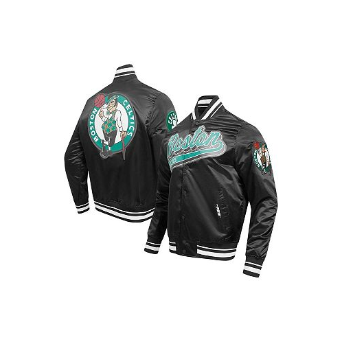 Pro Standard Mens Black Boston Celtics Script Tail Full-Snap Satin Varsity Jacket