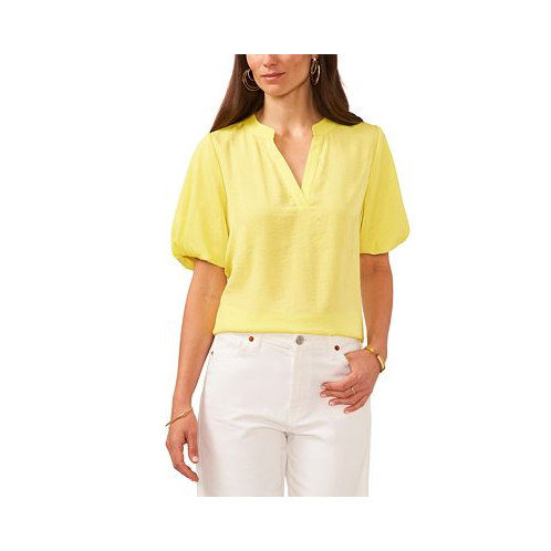Vince Camuto Womens V-Neck Short Puff Sleeve Blouse
