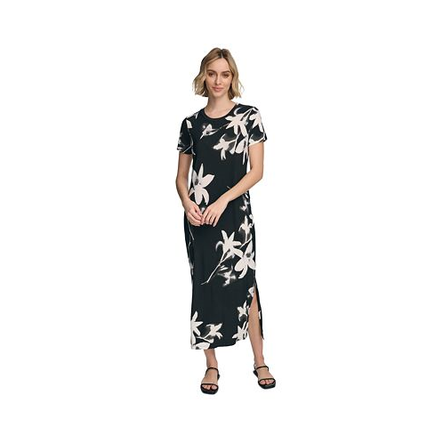Calvin Klein Womens Short Sleeve Floral Maxi Dress