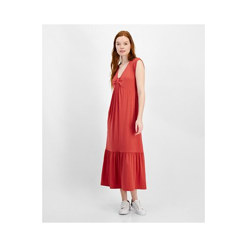 Tommy Hilfiger Womens Solid Tiered Sleeveless Midi Dress