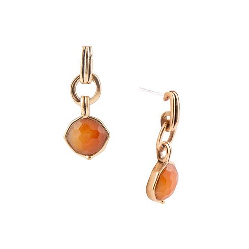 Barse River Rocks Genuine Orange Quartz and Golden Bronze Abstract Drop Earrings