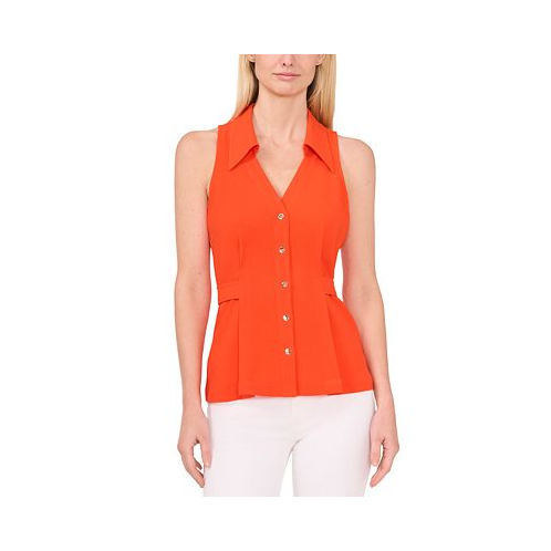 CeCe Womens Sleeveless Button Down Collared Blouse