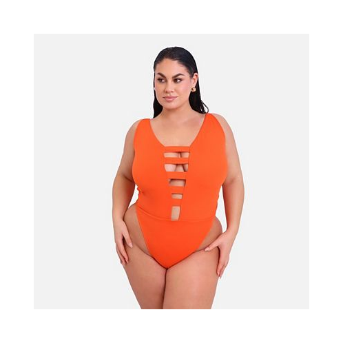Rebdolls Plus Size Marina Caged Swimsuit - Persimmon