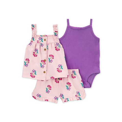 Carters Baby Girls Cotton Bodysuit Floral-Print Top & Shorts 3 Piece Set