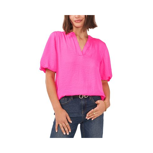 Vince Camuto Womens V-Neck Short Puff Sleeve Blouse