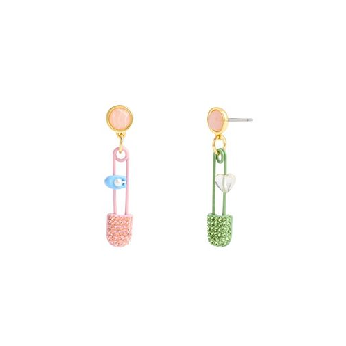 COACH Faux Stone Signature Safety Pin Mismatched Drop Earrings