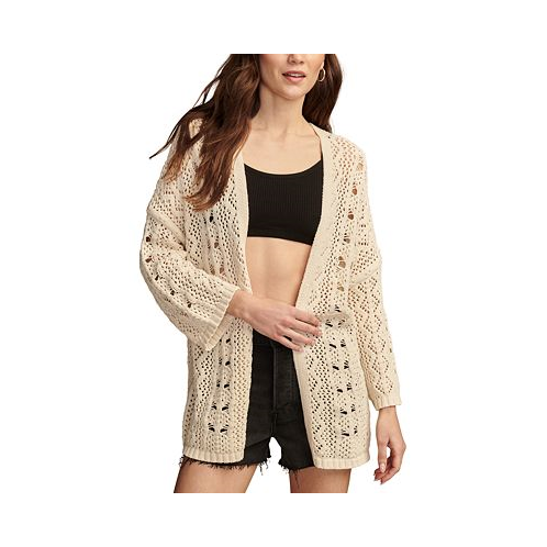 Lucky Brand Womens Cotton Open-Front Pointelle Cardigan