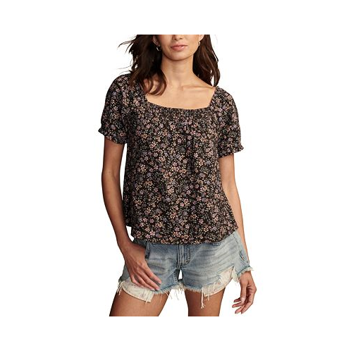 Lucky Brand Womens Cotton Printed Short-Sleeve Top