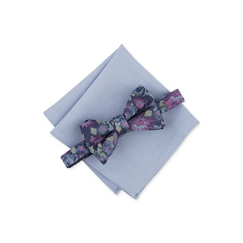 Bar III Mens Quimby Floral Bow Tie & Solid Pocket Square Set