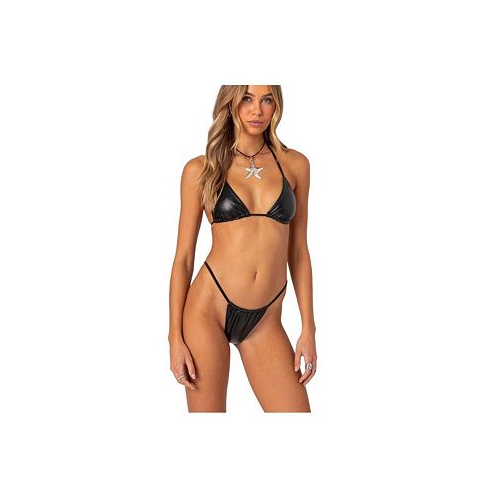 Edikted Womens Bruna Faux Leather Triangle Bikini Top