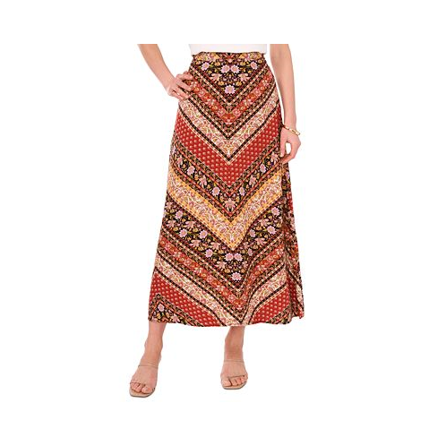 Vince Camuto Womens Chevron-Print Pull-On A-Line Maxi Skirt