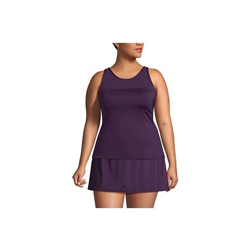 Lands End Plus Size Chlorine Resistant Smoothing Control Mesh High Neck Tankini Swimsuit Top