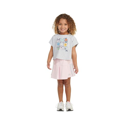 Adidas Little & Toddler Girls Short Sleeve Box Heather Top & Skort 2 Piece Set