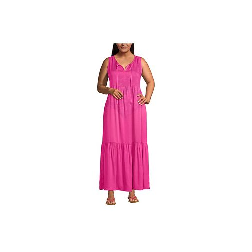 Lands End Plus Size Sheer Sleeveless Tiered Maxi Swim Cover-up Dress