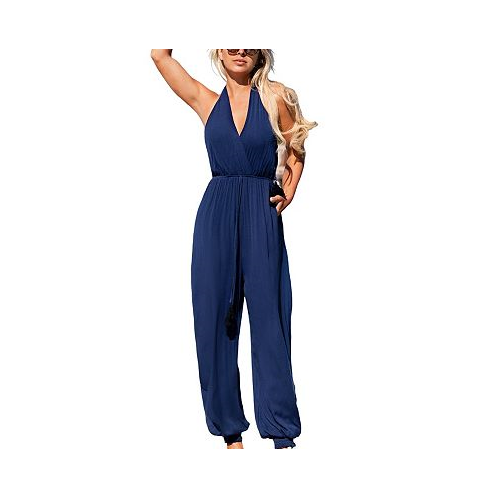 CUPSHE Womens Navy Plunging Sleeveless Loose Leg Jumpsuit