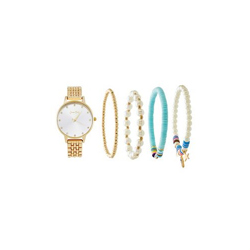 Jessica Carlyle Jessica Carlye Womens Quartz Movement Gold-Tone Bracelet Analog Watch 36mm with Stackable Bracelet Set