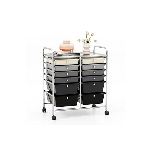 Costway 12-Drawer Rolling Storage Cart Organizer Cart with 2 Sizes Plastic Drawers
