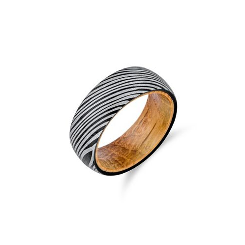 Bling Jewelry Unisex Laser Etched Wood Grain Matte Finish Black Band with Natural Oliver Wood Sleeve Liner Titanium Wedding Band Rings For Men Comfort Fit 8MM