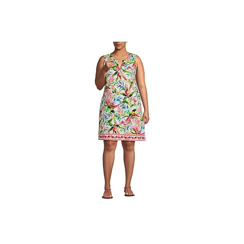 Lands End Plus Size Cotton Jersey Sleeveless Swim Cover-up Dress Print