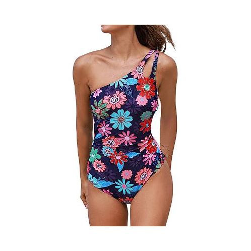 CUPSHE Womens Retro Floral Asymmetrical One-Shoulder One-Piece
