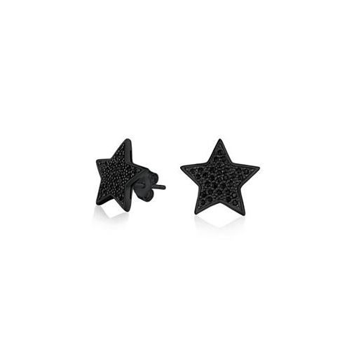 Bling Jewelry Unisex USA American Patriotic Rock Star Sparkling Cubic Zirconia Micro Pave Black CZ Celestial Star Stud Earrings For Men Women Black .925 Sterling Silver