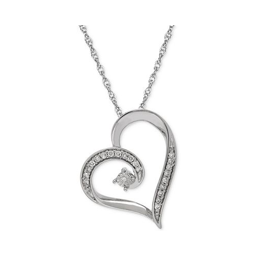 Macys Diamond Heart Pendant Necklace (1/10 ct. t.w.) in Sterling Silver