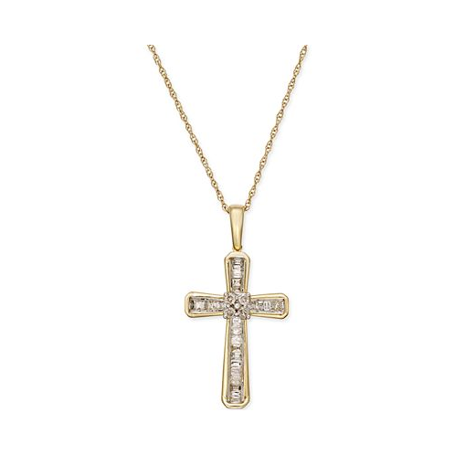 Macys Diamond Baguette Cross Adjustable Pendant Necklace (1/5 ct. t.w) in 10k White or Yellow Gold