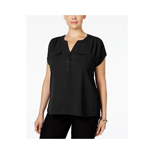 I.N.C. International Concepts Plus Size Woven-Front V-Neck Top