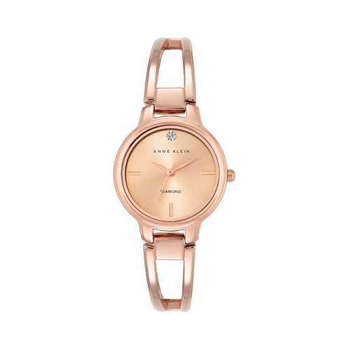 Anne Klein Womens Diamond Accent Rose Gold-Tone Stainless Steel Bracelet Watch 30mm