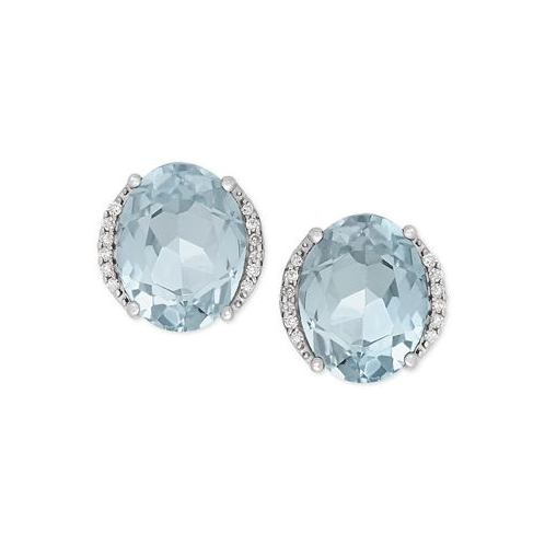 Macys Aquamarine (3 ct. t.w.) and Diamond Accent Stud Earrings in 14k White Gold