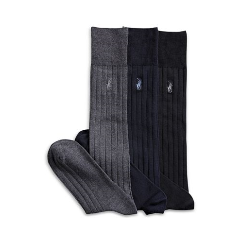Polo Ralph Lauren Mens 3-Pk. Over the Calf Mercerized Cotton Rib Dress Socks