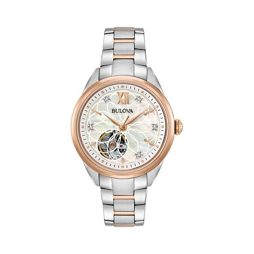 Bulova Womens Automatic Diamond Accent Two-Tone Stainless Steel Bracelet Watch 34mm 98P170