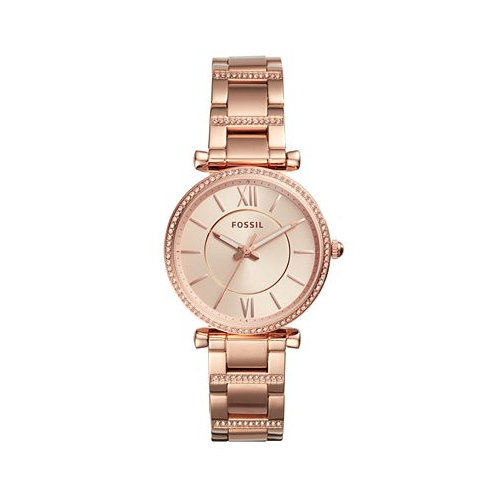 Fossil Womens Carlie Rose Gold-Tone Stainless Steel Bracelet Watch 35mm