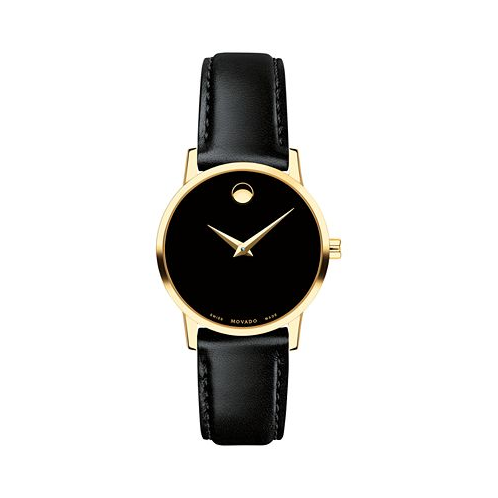 Movado Womens Swiss Museum Classic Black Leather Strap Watch 28mm