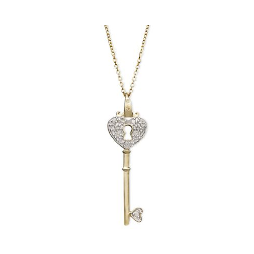 Macys Diamond Heart Lock Key Pendant Necklace in 18k Gold over Sterling Silver(1/10 ct. t.w.)