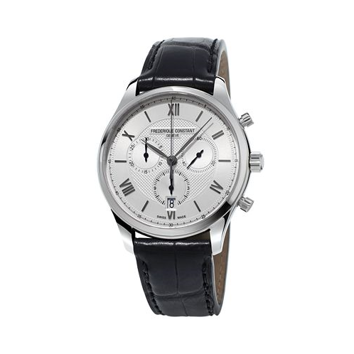 Frederique Constant Mens Swiss Chronograph Classics Black Leather Strap Watch 40mm