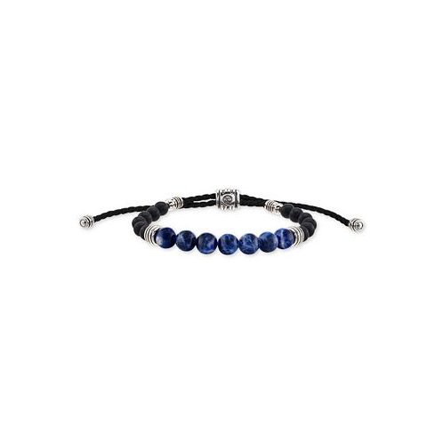 Esquire Mens Jewelry Sodalite (8mm) & Onyx (6mm) Corded Bolo Bracelet in Sterling Silver