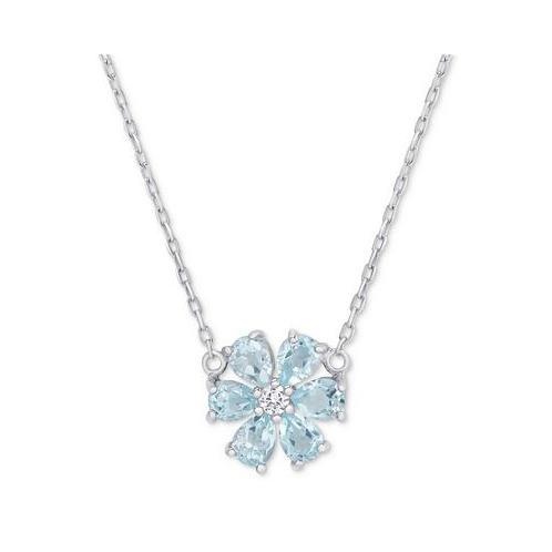 Macys Blue Topaz (1-1/5 ct. t.w.) & White Topaz Accent Flower 18 Pendant Necklace in Sterling Silver