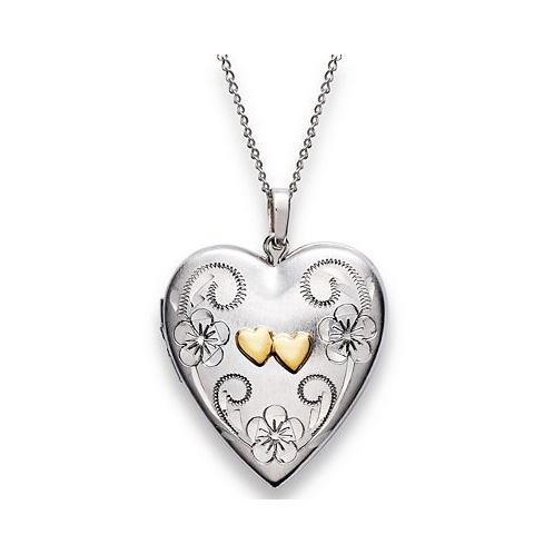 Macys Sterling Silver and 14k Gold Necklace Heart Locket Pendant 18