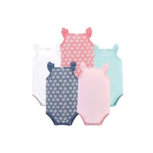 Hudson Baby Baby Girls Cotton Sleeveless Bodysuits 5pk Basic Dot Floral