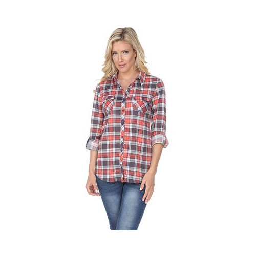 White Mark Womens Oakley Stretchy Plaid Top