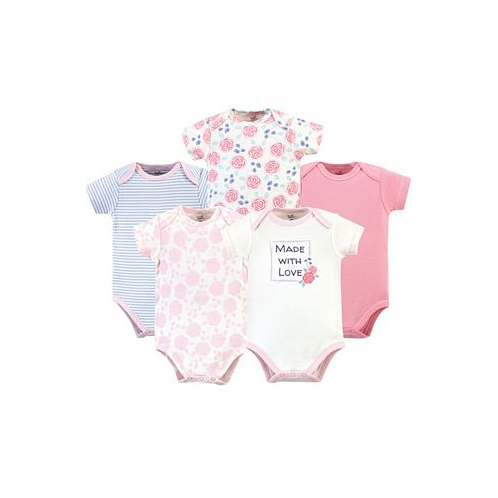 Touched by Nature Baby Girls Baby Organic Cotton Bodysuits 5pk Pink Rose