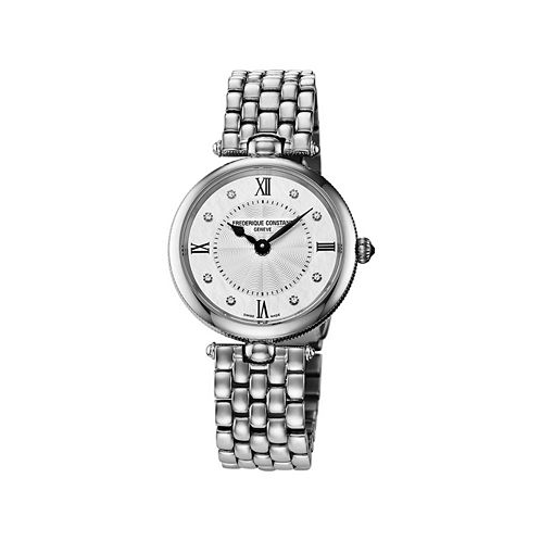Frederique Constant Womens Swiss Art Deco Diamond Accent Stainless Steel Bracelet Watch 30mm